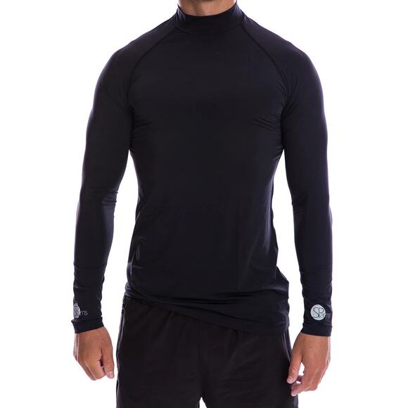 SParms Men’s Black High Neck Long Sleeve Sun Protection Body Warm Top Size XL - Picture 1 of 13